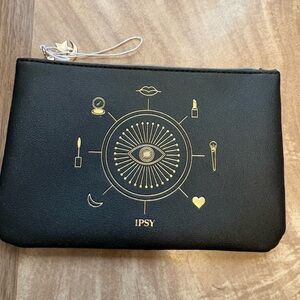 Ipsy Black Pouch with Gold Symbols